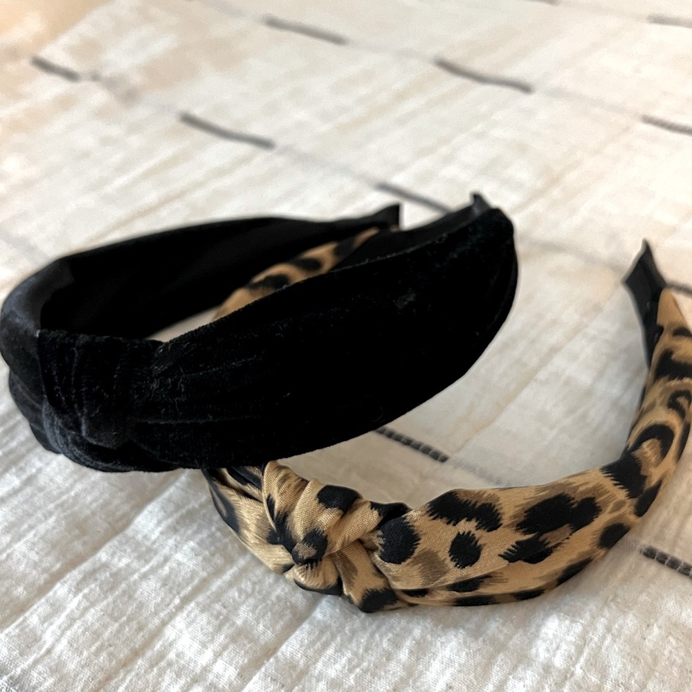 2 HEADBANDS from AMAZON - Black Velvet and Tan Leopard - Like New!